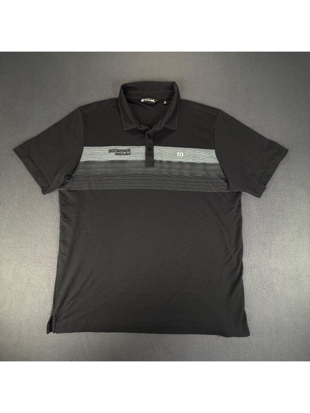 Travis Mathew Mens XL Black/Grey Colorblock"Body Armour Golf Polo Stretch Pique